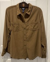 Lands End Women’s Needlecord Shirt Blouse Brown UkXL Long Sleeve