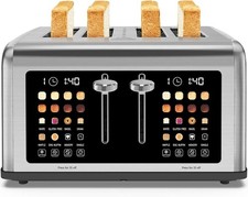 4 Slice Toaster Touch Screen Stainless Steel Toasters Digital Timer Dual Control