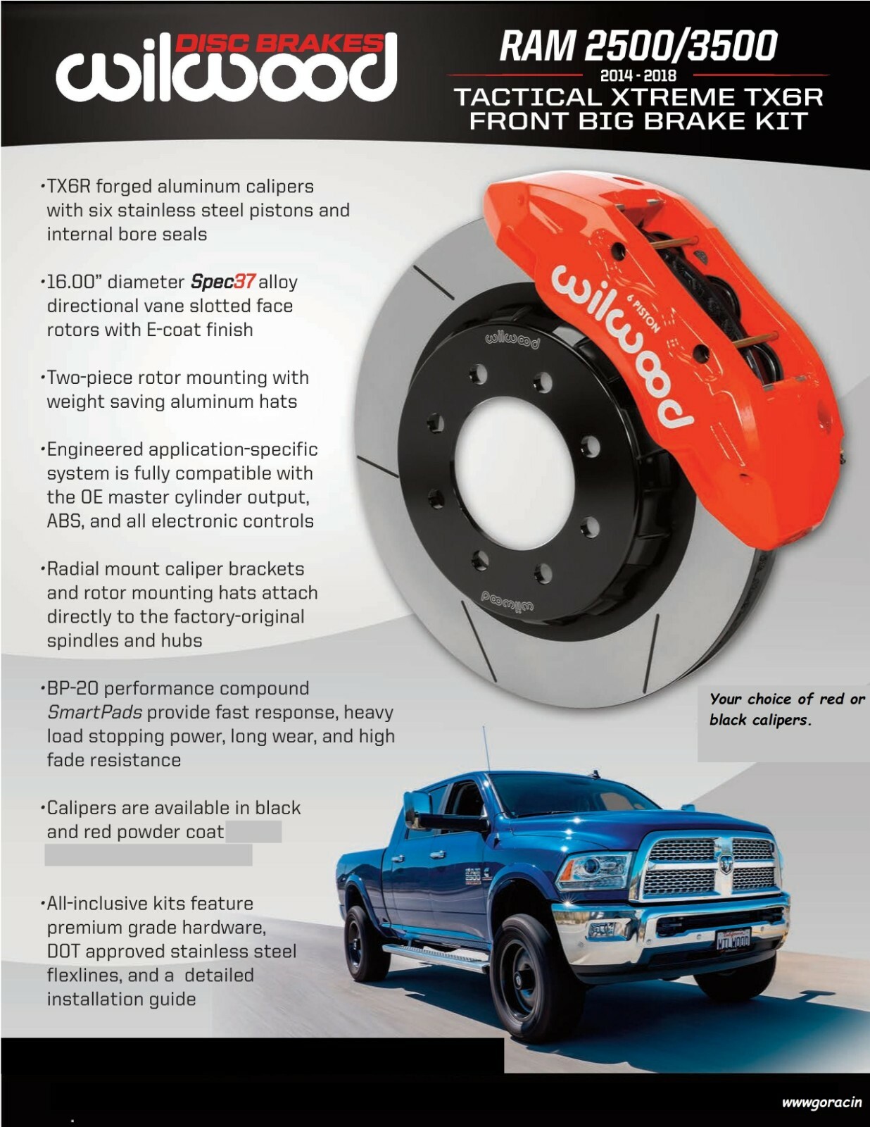 Wilwood TX6R Ram Truck Front Big Brake Kit,Fits 20142018 Dodge Ram