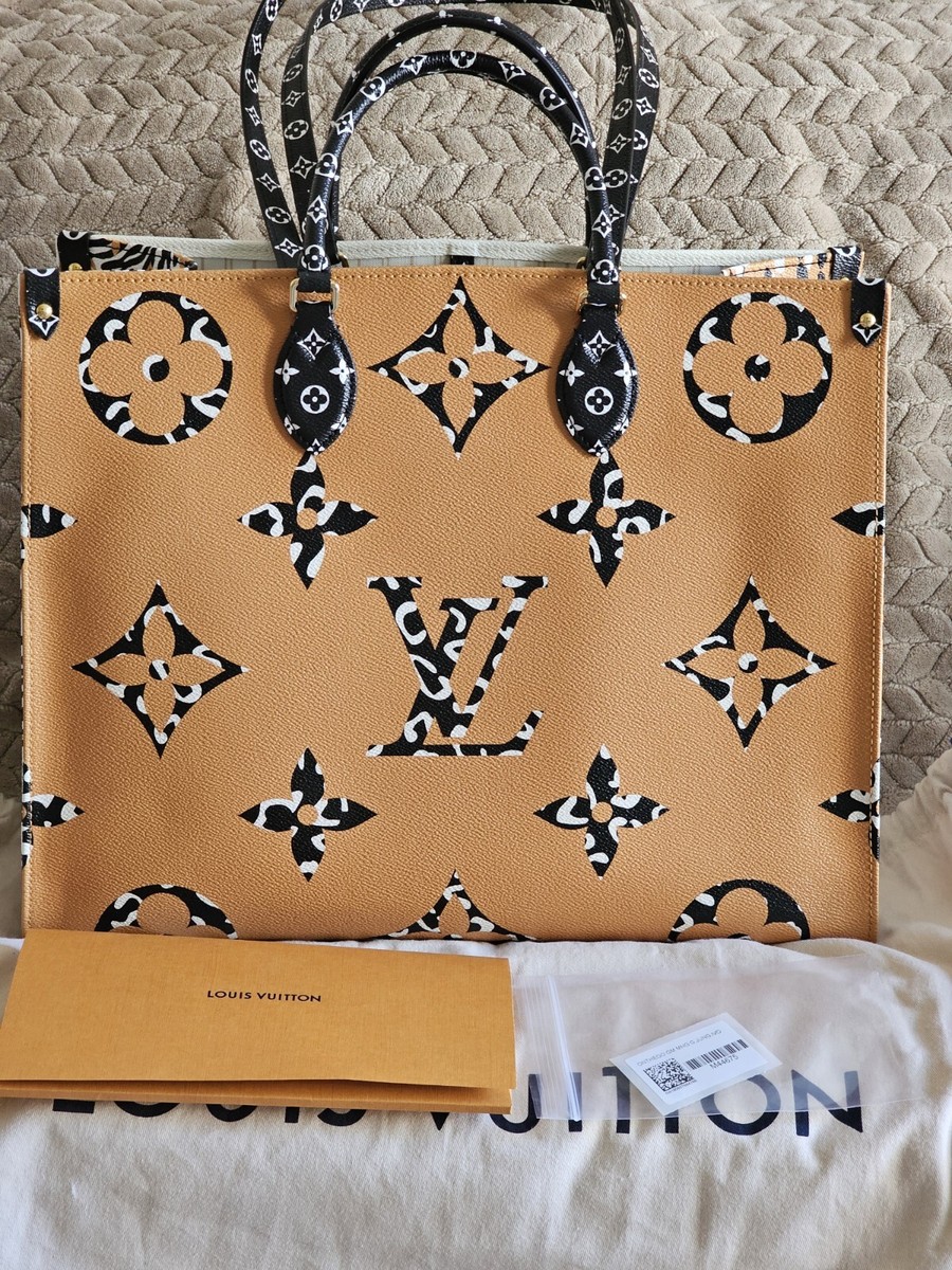LOUIS VUITTON ONTHEGO GM GIANT JUNGLE MONOGRAM IVORY CARAMEL BAG
