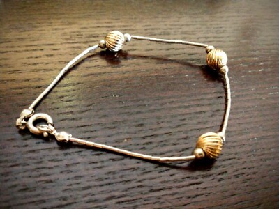 Hübsches & ausgefallenes Armband mit vergoldeten Wirbelperlen ~ 925 Sterling Silber