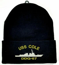 USS Cole DDG-67 Beanie Watch Cap Skull Cap Black Embroidered Long Cuff