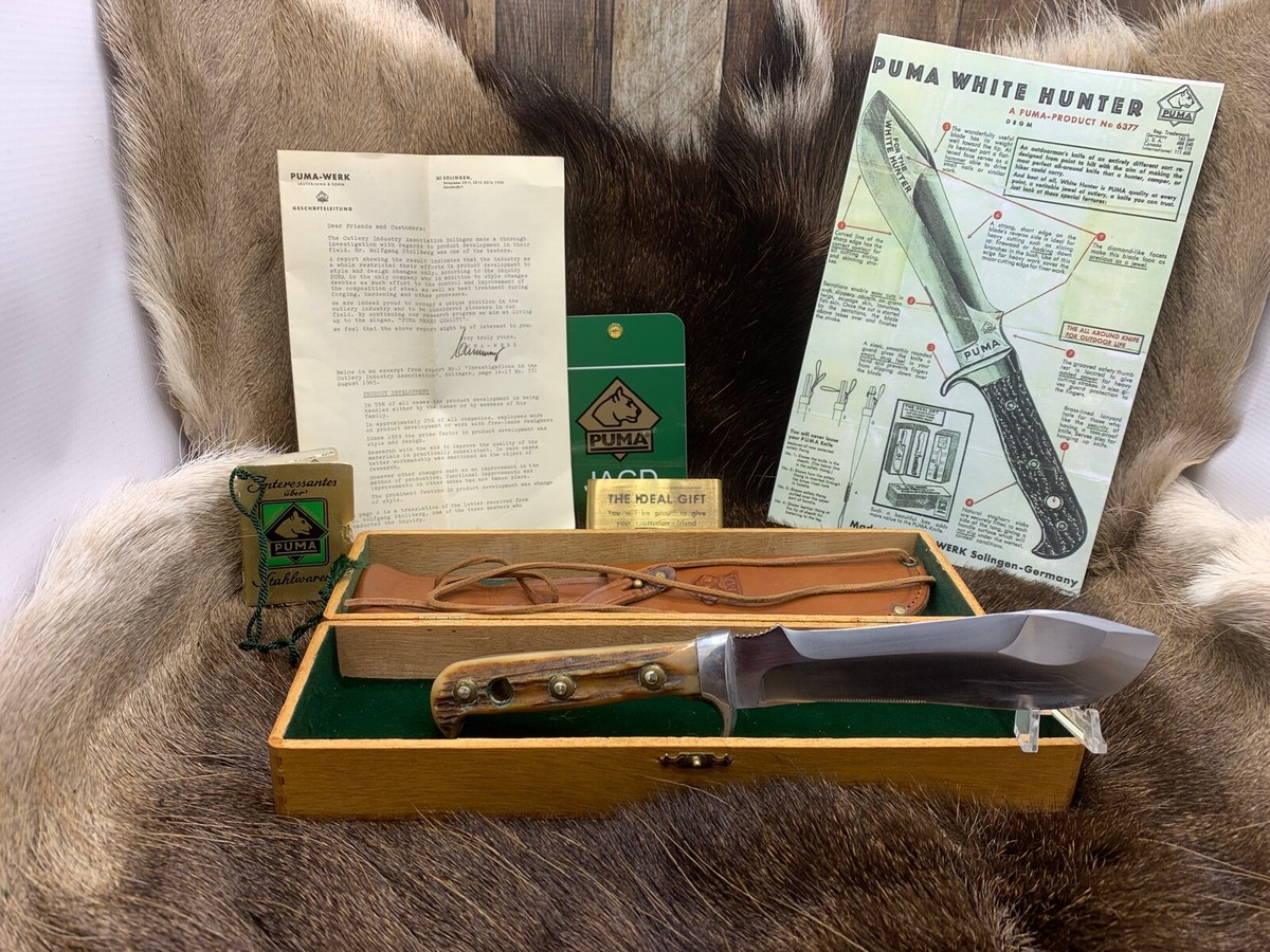 1966 Puma 6377 White Hunter Knife Stag Handles Sheath Presentation
