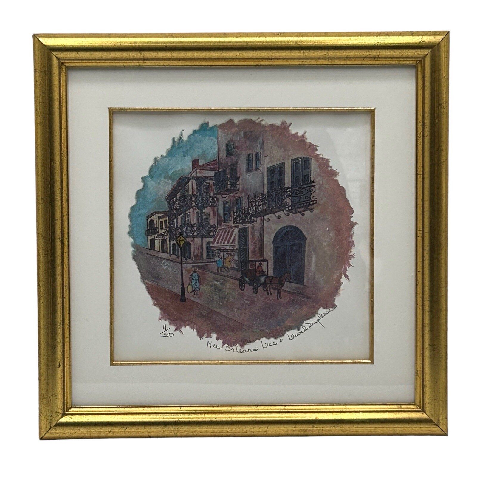 Vintage Signed Framed Art Print “New Orleans Lace” By Laurel Duplessis 1939-2013