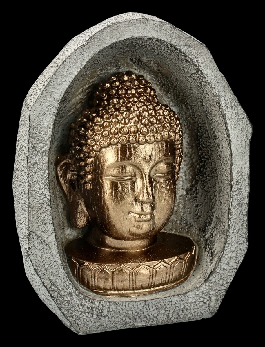 Golden Buddha Head in Stone - Feng Shui Home Decor Meditation Decorative Statue