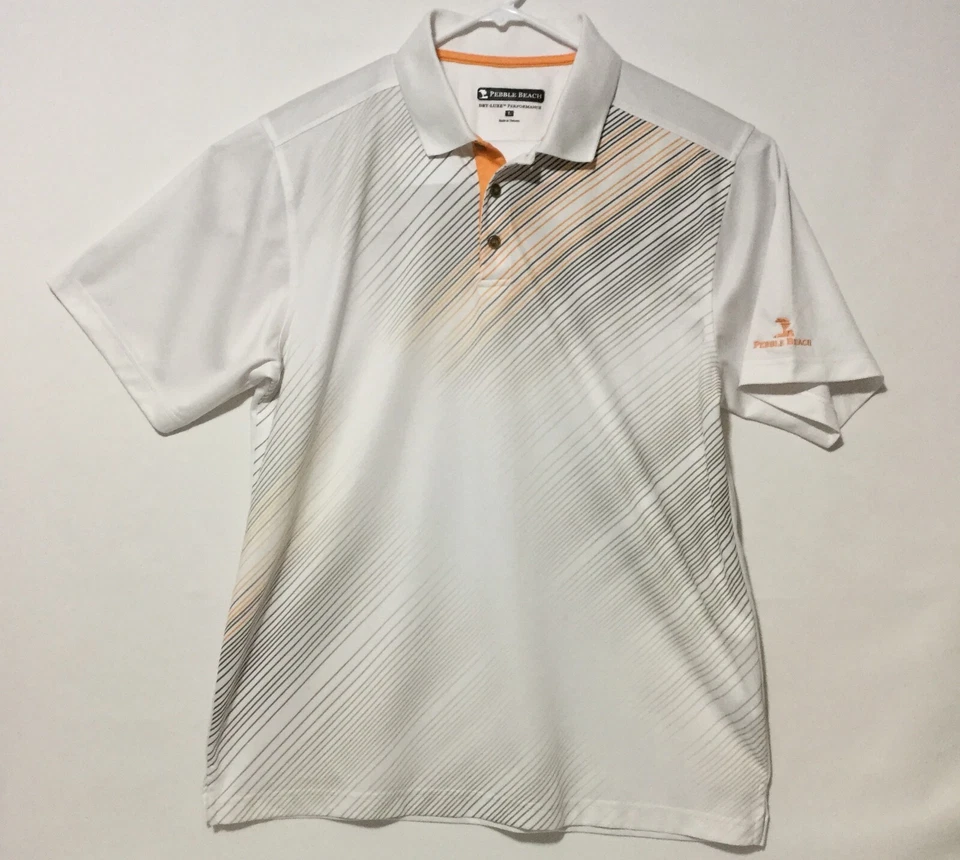 Polo Mens Golf Shirt Pebble Beach Large Performance Striped White Orange Gray - Image 2 of 4