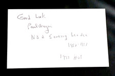 PAUL ARIZIN NOT PERSONALIZED added "NBA SCORING LDR 1952 1957" SIGNED INDEX CARD