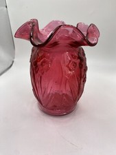 Vintage Fenton Art Glass Vase Ruffled Mulberry Daffodil Pink cranberry vase