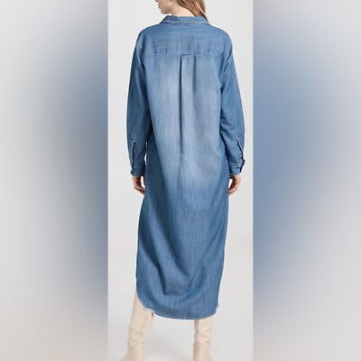 Frank & Eileen Rory Distressed Famous Denim Maxi Shirtdress Blue Medium