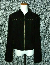 Belle & Sky Black Faux Suede Jacket Zipper Gold Studded Yoke Msrp $100 Sz L Nwt