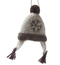 Filzmütze Hänger grau braun mit Bommel Baden Import