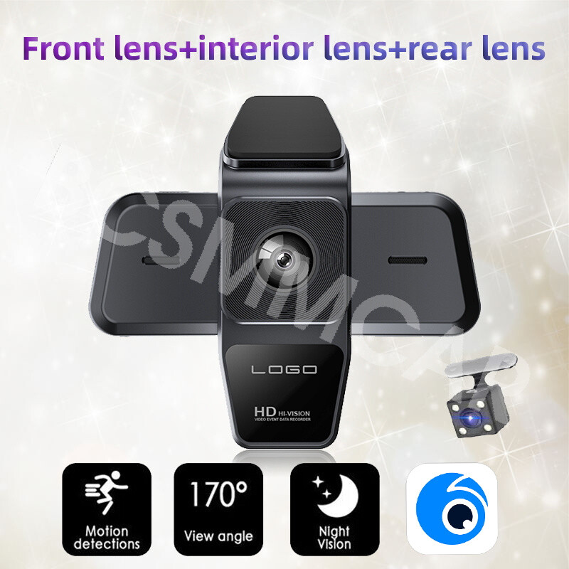 Interior Rear Camera 1080P Car Dash Cam DVR Video Recorder Front/Interior/Rear Camera Night ...