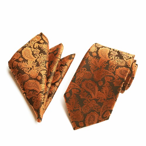 Mens Paisley Floral Tie Jacquard Woven Silk Necktie Pocket Square Handkerchief - Picture 36 of 56