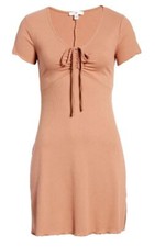 BP Tie Front Lettuce Edge Mini dress Women's Brown Tan Size M NWT