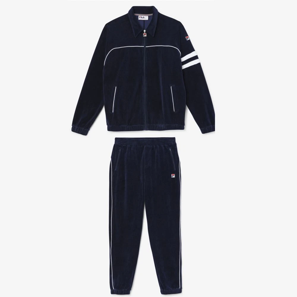 Fila Mens Velour Tracksuit Sweatsuit Set Navy White Velvet Size M L XL 2XL  NWT