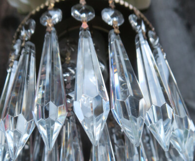 10 vintage French U-drop octagon Crystal Glass Prism Lamp