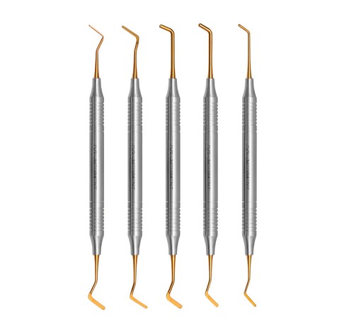 5 Pezzi Strumento di Riempimento Dentale Composito Oro Rivestito Titanio Manico 8 MM - Foto 2 di 5