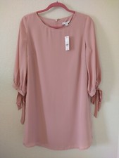 NWT, NY &C, Lined Shift Dress, Size S, Dusty Rose, Balloon Sleeves w/Ties