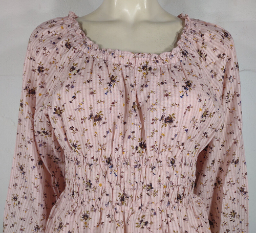 NWT Madewell pink floral smocked waist peasant top blouse ladies Small - Picture 2 of 9