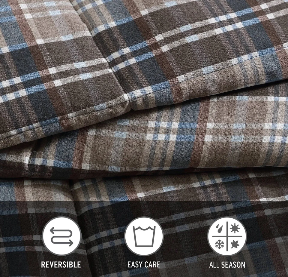 Juegos de funda nórdica y funda nórdica texturizada de gamuza Eddie Bauer (resistente a cuadros-marrón beige) Foto 2 de 4