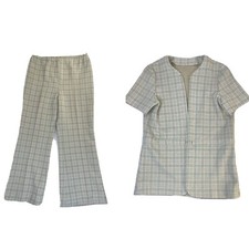 VTG 60s Rockabilly Medium Large Plaid Wide Leg Pants Jacket Shirt Suit Set