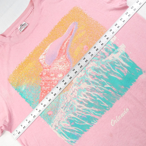 Vintage Florida T Shirt 80s Large Pink Paper Thin Orlando Seashell Burnout Puff - Picture 8 of 16