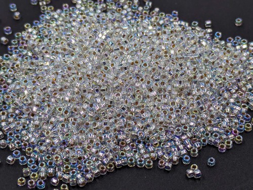Vintage Glass Seed Beads TOHO Transparent Silver Lined Iris AB 11/0 21g C31-74