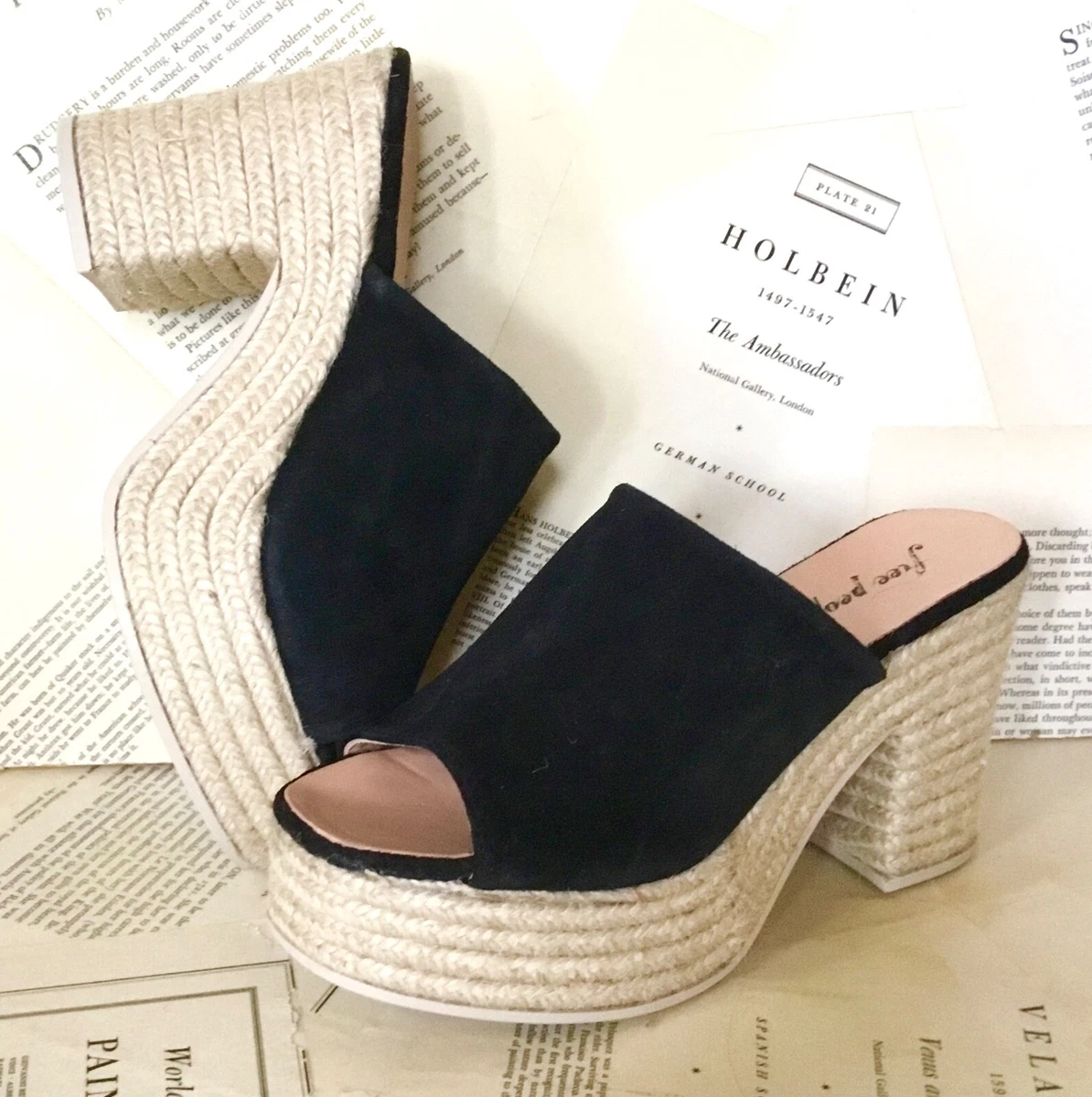 Free People Larisa Platform Platform Black Suede Espadrille Mule