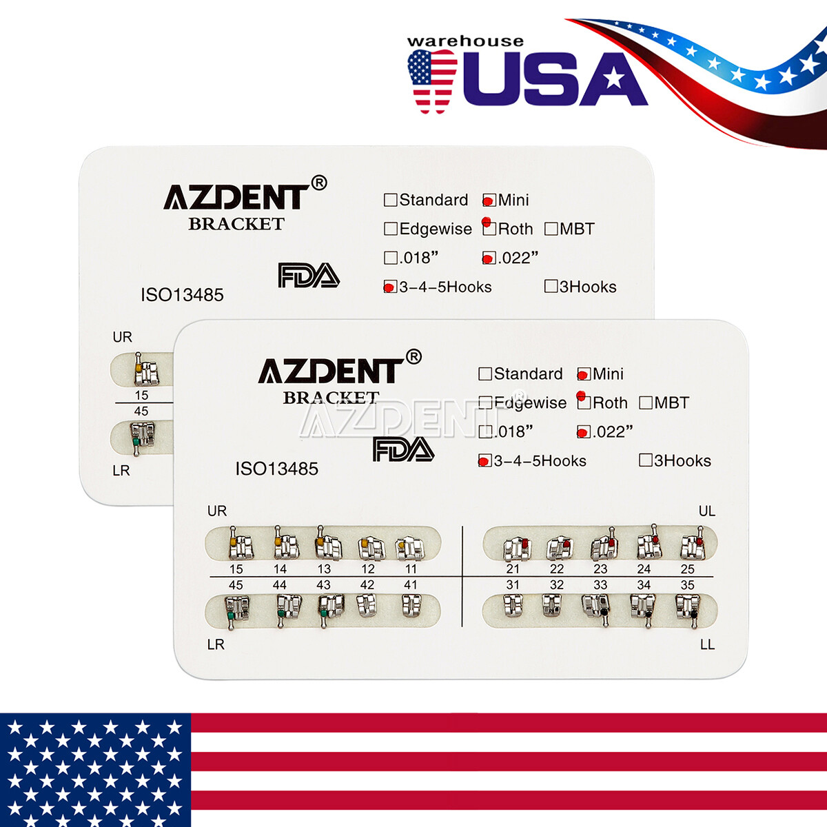 10 Confezioni Staffe Ortodontiche AZDENT - Mini Roth 022 Con