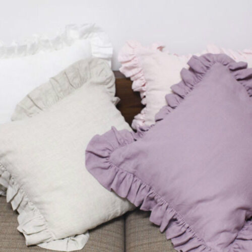 Kissen Deckel Kissenhülle Leinen Natürlich Rüsche Sofa Stuhl Bett Wohndeko - Bild 11 von 19