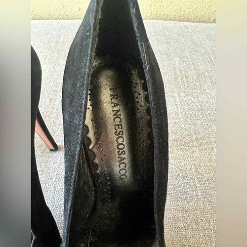 Francesco Sacco Black Suede Rhinestone Studded Heels Size 37 - Picture 9 of 13