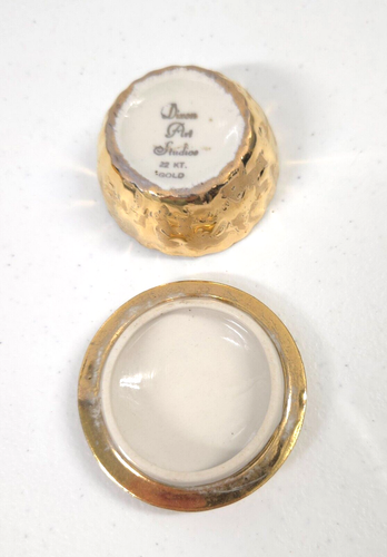 Dixon Art Studio 22K Gold Weeping Bright Gold Scalloped Trinket Box Bowl w Lid - Picture 3 of 4