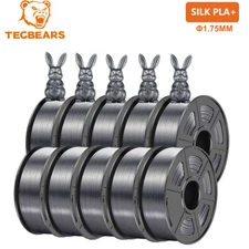 TECBEARS 10KG Silk PLA+ Filament 1.75mm Shiny Silk 3D Printer PLA Filament Gray