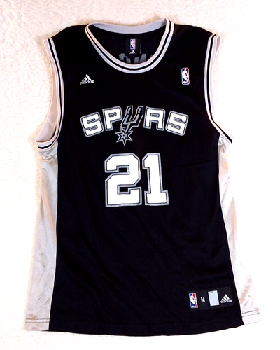 Spurs Jersey Adidas NBA San Antonio Tim Duncan 21 Size Medium Black Silver White