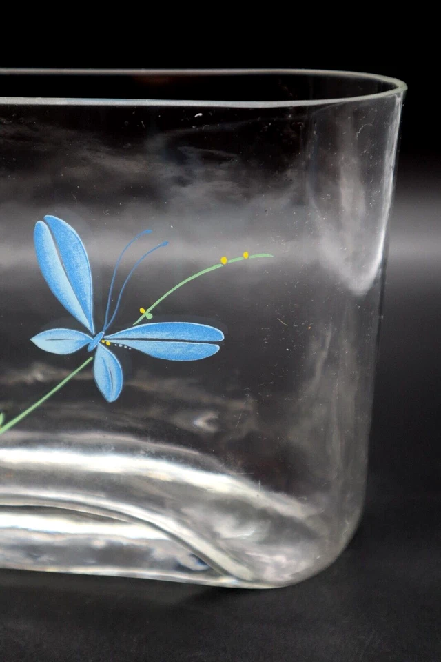 Jarrón Ovalado Delgado Vidrio Transparente Turco De Colección Perfiles Mariposa Propagación Floral Foto 4 de 4