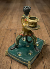 Antique Vintage Painted Brass Monkey Candle Holder Figurine Decorative Taper Can