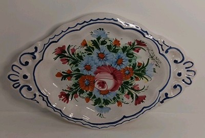 Vintage Italian Renaissance Revival Majolica Floral 11'' Platter Nove Rose