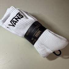 VANS Logo Mens 10-13 Sport 3 Pairs Skater Surfer Street Style Crew Socks White