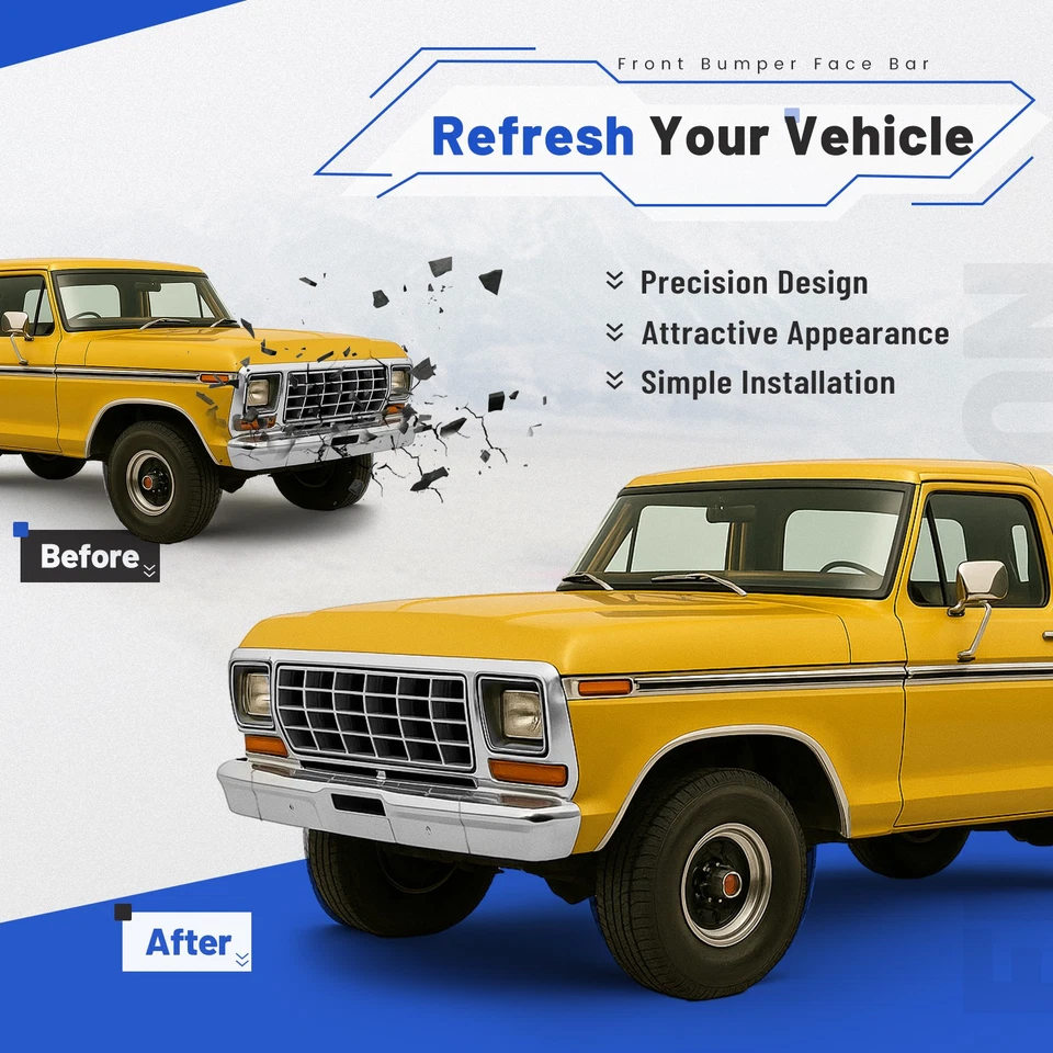 Chrome Front Bumper Face Bar For Ford Bronco F-100 F-150 1978 1979丨FO1002148 NEW Foto 4 de 4