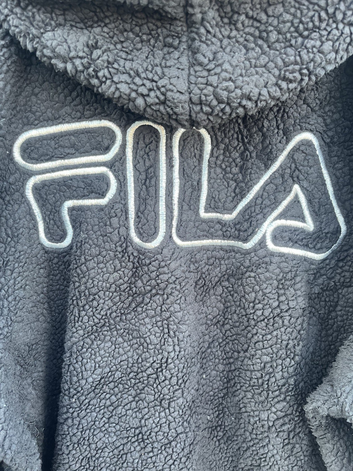Fila giacca in pile nera con cappuccio e zip intera taglia large