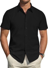 Men's Short Sleeve Dress Shirts Stretch Stain Shield Casual Button Down Shirts