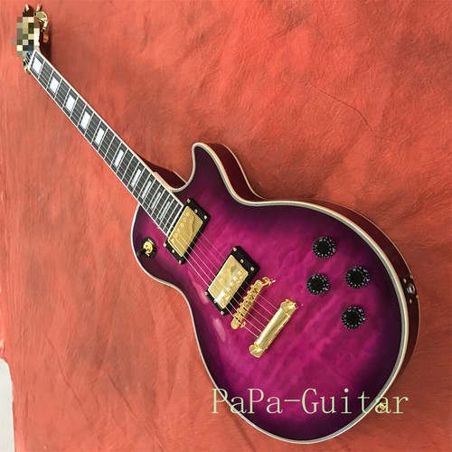 Guitarra Eléctrica LP Personalizada Púrpura Acolchada Tapa de Arce Cuerpo de Caoba Pastillas H-H - Imagen 8 de 8