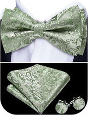 Paisley Striped Bow Tie for Men Silk Pre-Tied Bowtie Pocket Square Cufflinks Set