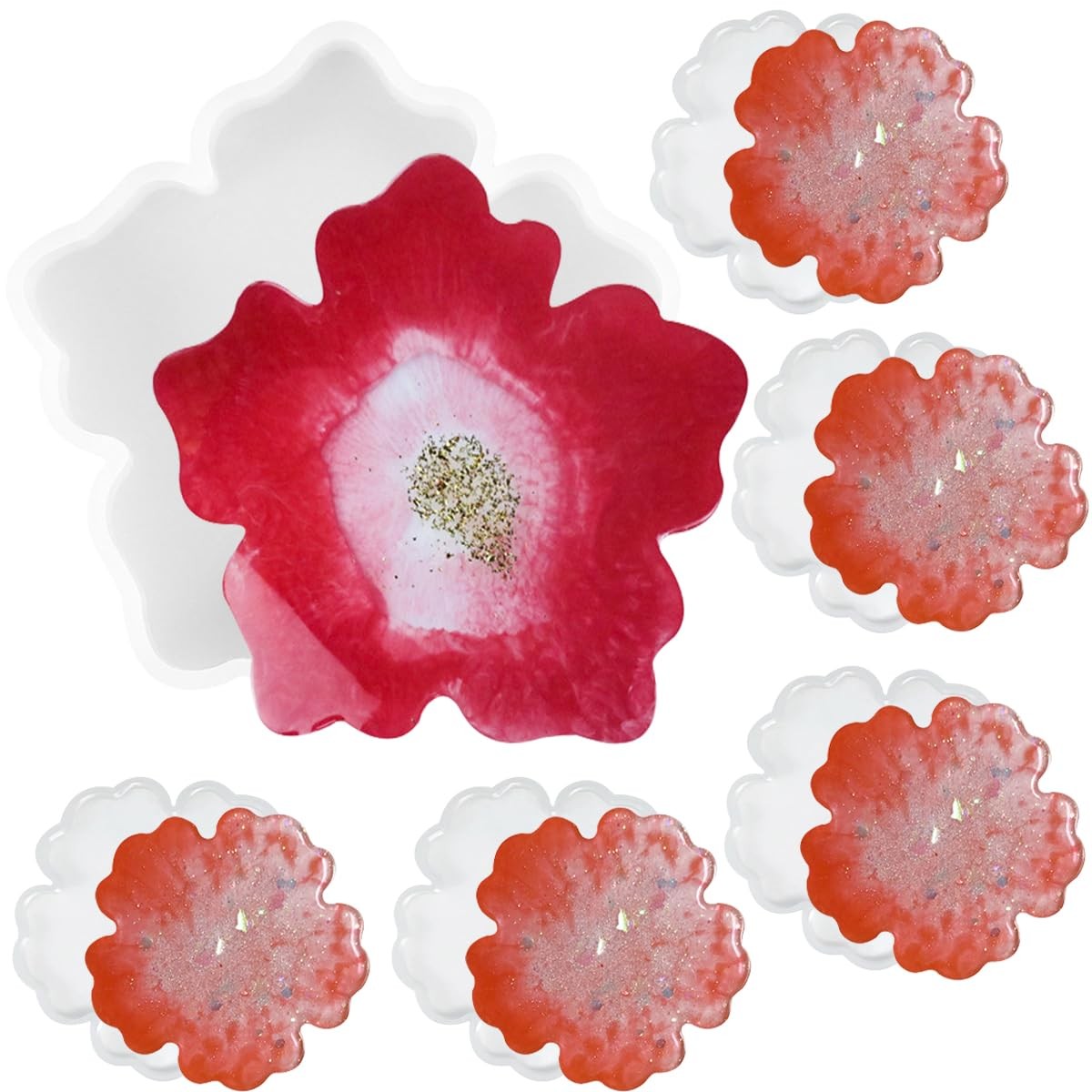 6 PCS Flower Silicone Resin Molds Large Resin Tray Mold Flower Shape Coaster