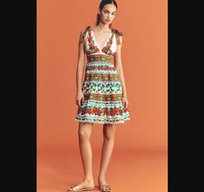 New M Farm Rio x Anthropologie v-neck tiered mini dress Tropical Foliage Ainika