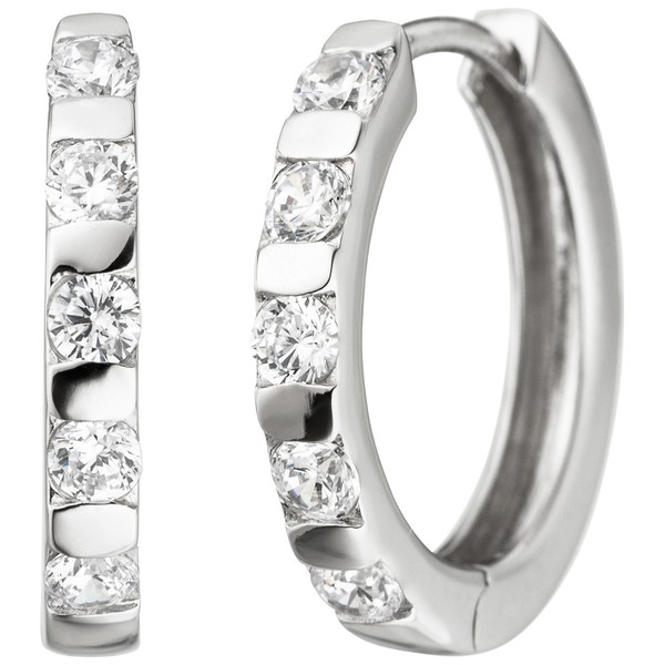 "Jobo\"Creolen 925 Sterling Silber 10 Zirkonia Ohrringe Silbercreolen Silberohrrin"-image