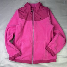 Nautica  Girls Magenta Zip Up Fleece Jacket Size 12-14 Large EUC
