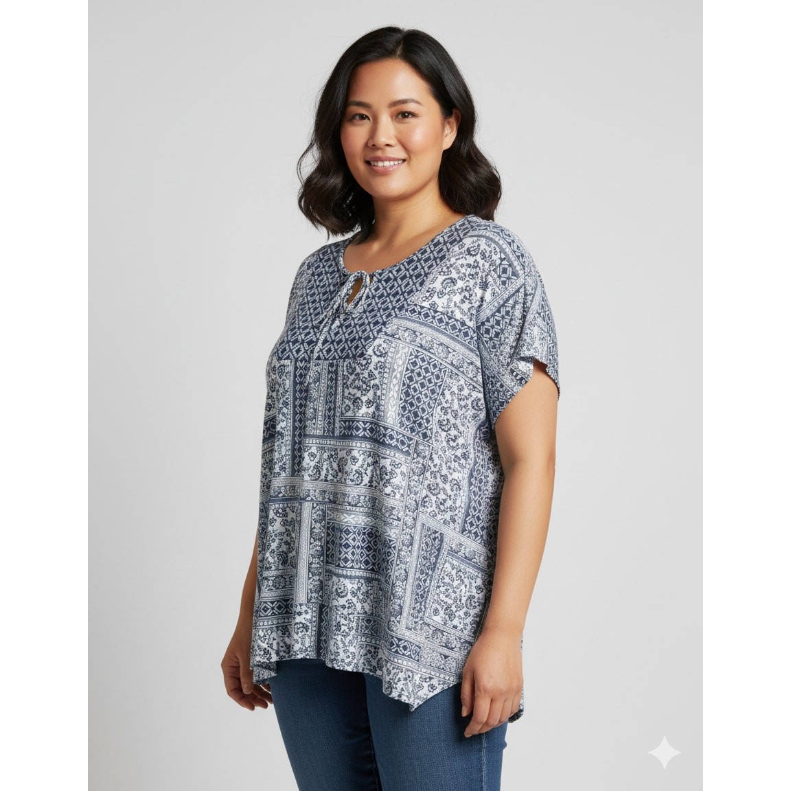 Notations Women 2x Blue/ White Patchwork Floral L… - image 1