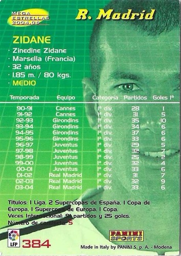 2004-05 Panini Megacracks MGK La Liga Mega Estrellas Zinedine Zidane #384 - Picture 2 of 2