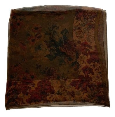LOEWE all Brown Veiled Hand Rolled Flowers Silk Women s Shawl Wrap EC